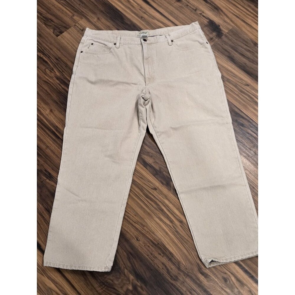 L.L.Bean Tan Flannel Lined Jeans Mens 42x29 Khaki Classic Fit Workwear Outdoor - Picture 2 of 14